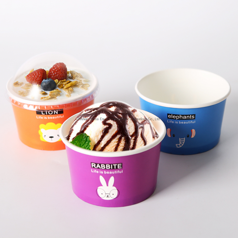 Customized Black Color Printed Ice Cream Paper Cup with Paper Lids