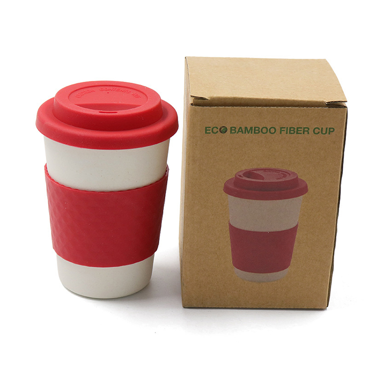 Eco-Friendly Biodegradable Custom Bamboo Fiber Coffee Cup Takeaway Traveling Mug with Silicone Lid
