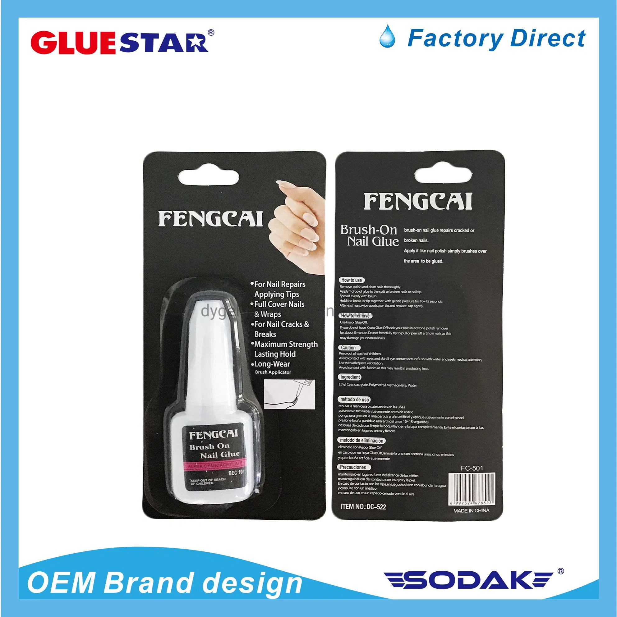 Professional Nontoxic Cyanoacrylate Fast Drying Super Sticky Mini Finger 2g Nail Glue for Press on Nails