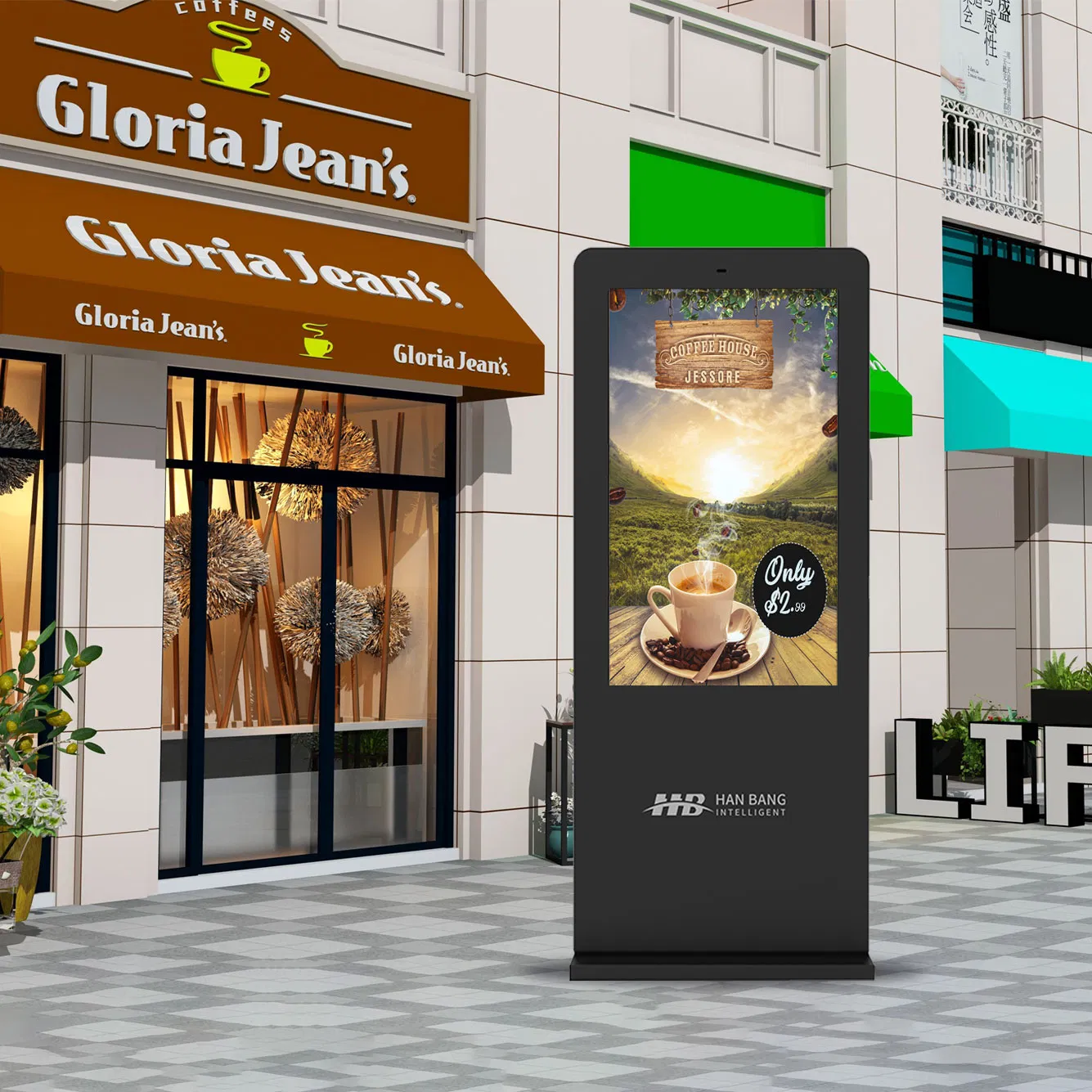 65-дюймовый водонепроницаемый LCD-дисплей для наружной рекламы