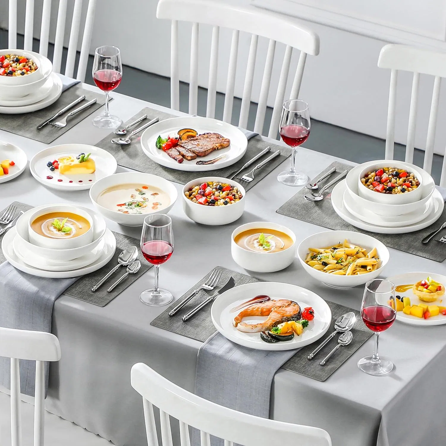 Hot-Selling Eco-Friendly Healthy Lead&Cadmium Free White Luxury 24PCS Dinner Set Dinnerware OEM &ODM Decal Porcelainware Stoneware Crockery Ceramic Tableware