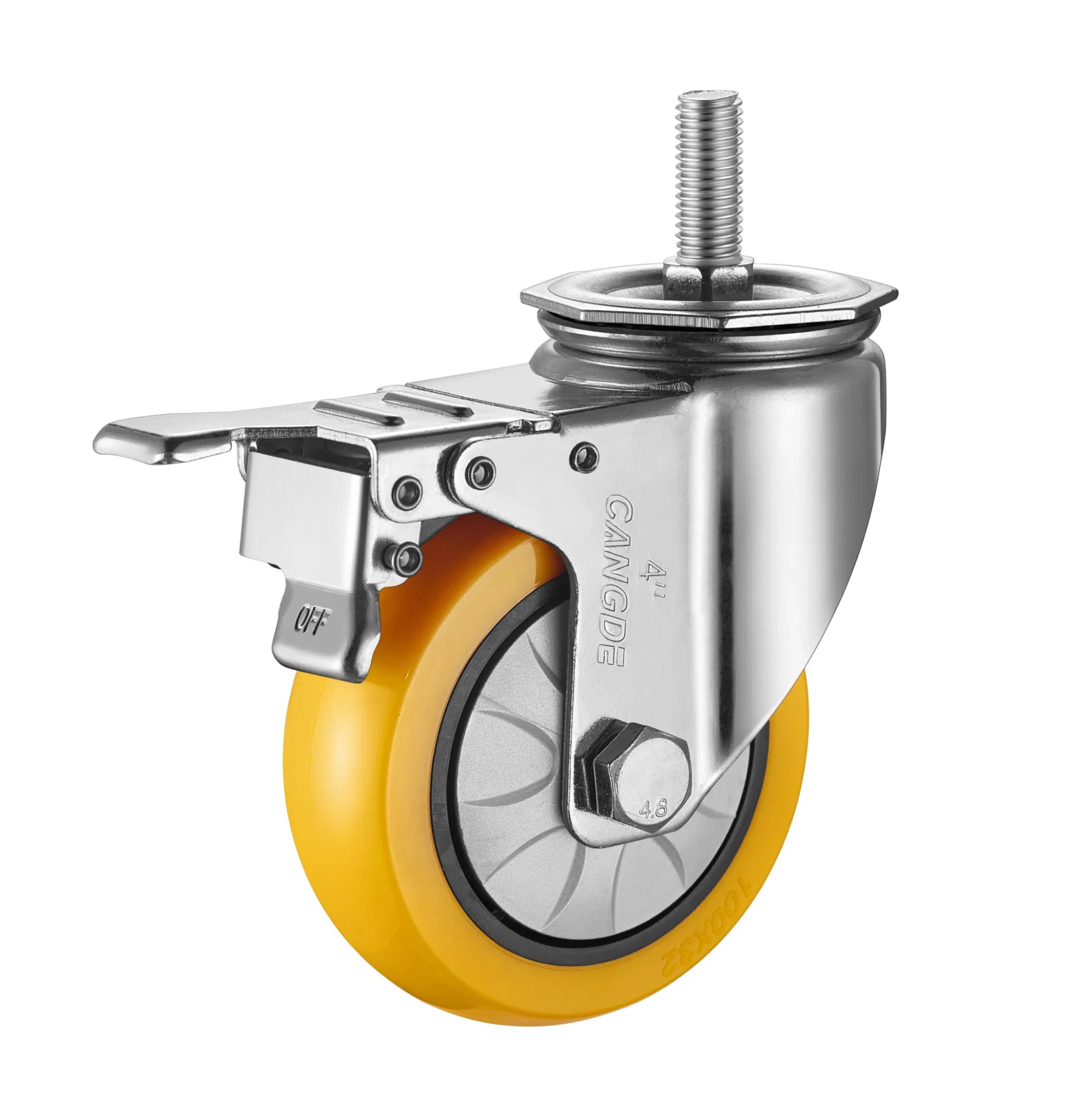 Medium Duty PU Castor Wheels with Threadedstem with Brake