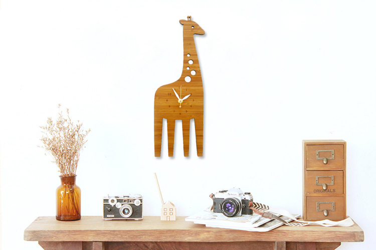 Cartoon Style Dinosaur Bamboo Wood Kids Clock Children Wall Clock