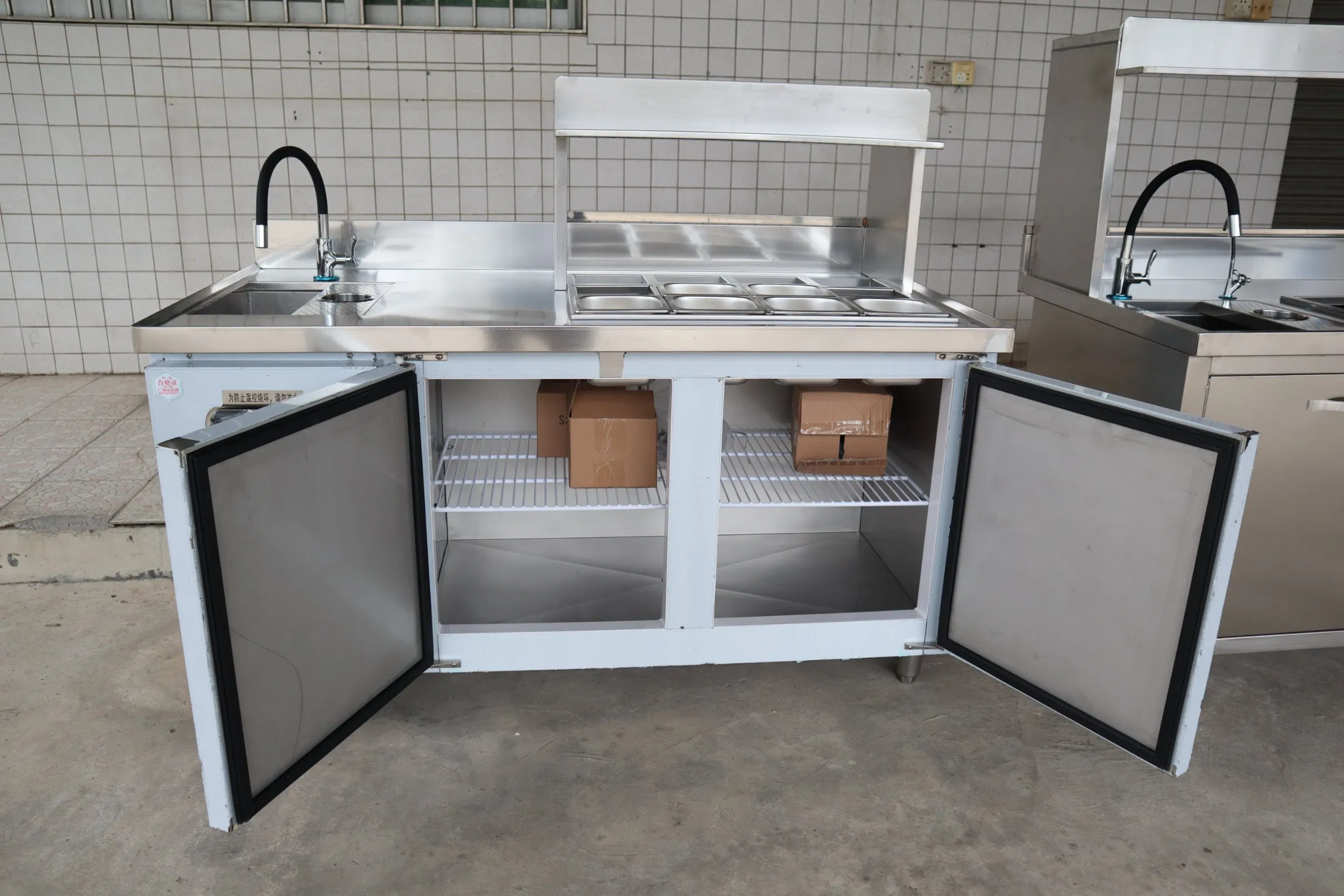 Customized Milk Tea Console Table with Water Bar and Cabinet or Drawer
