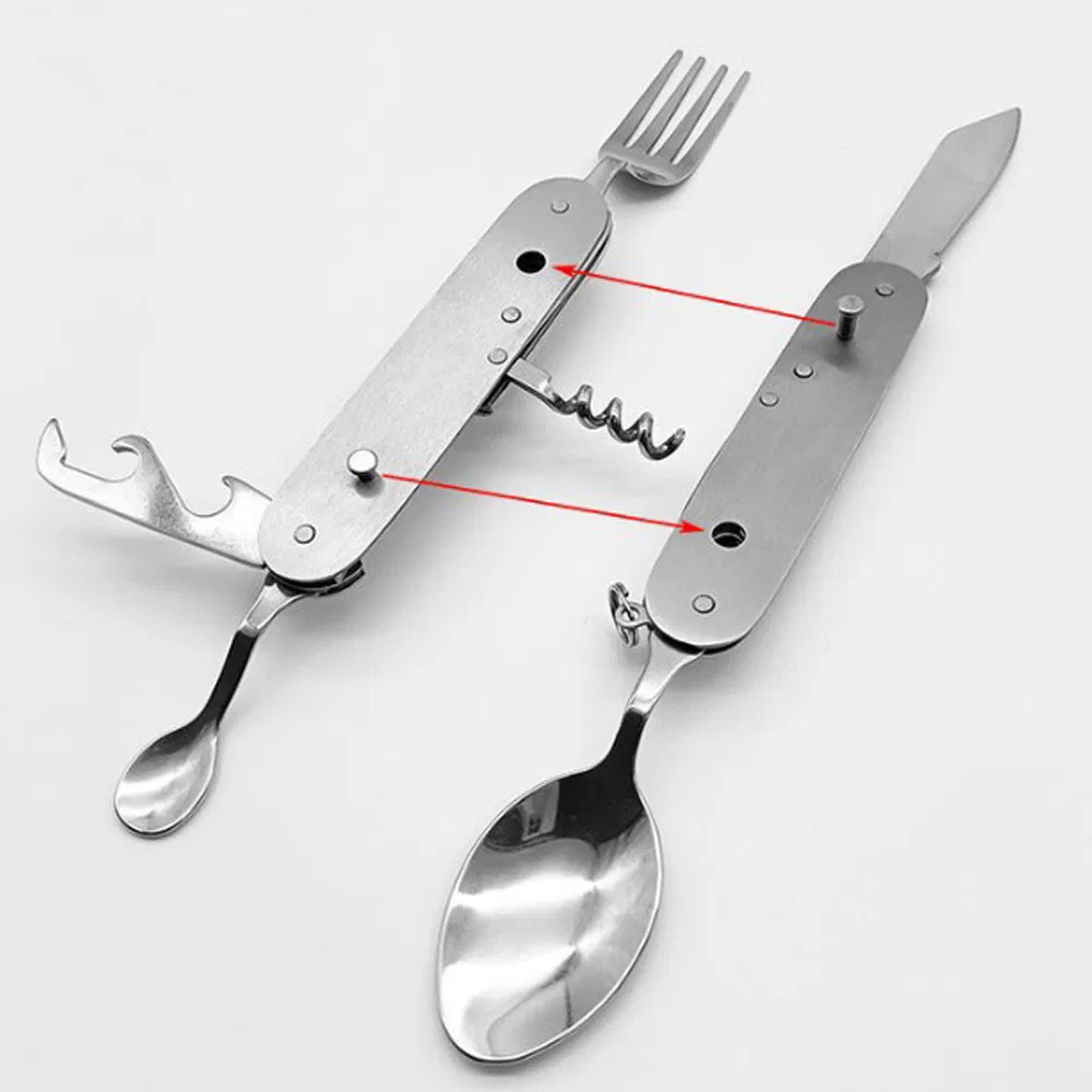 Stainless Steel Spoon Fork and Knife Opener Outdoor Camping Tableware Detachable Folding Cutlery