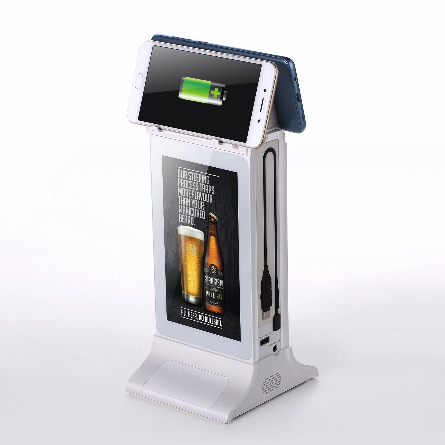 20800mAh Desktop Power Bank with Wireless Charger Double-Sided 7-Inch Android Advertising Player