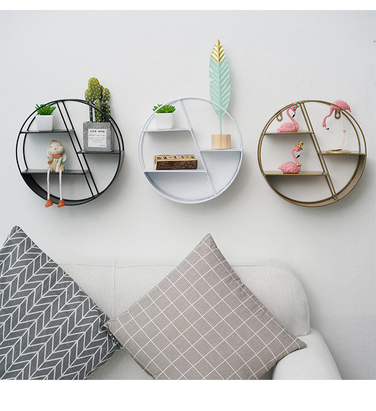 Iron Art Round Creative Storage&Organization Living Room Wall Hanging Display Racks