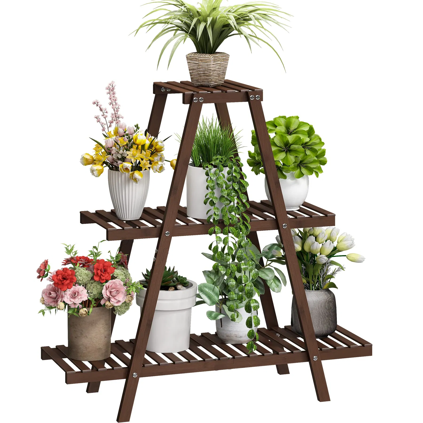 Bamboo Tiered Flower Holder Ladder Plant Multiple Table Plant Stand