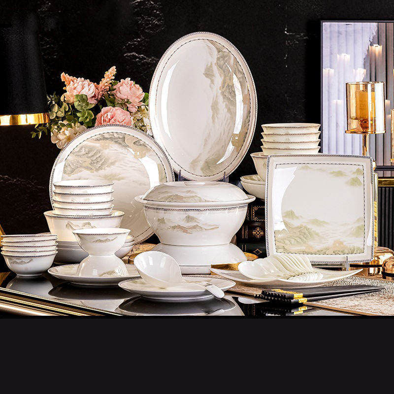 High-End Tableware Sets Featuring White Gold Elegant Dinnerware Bowls