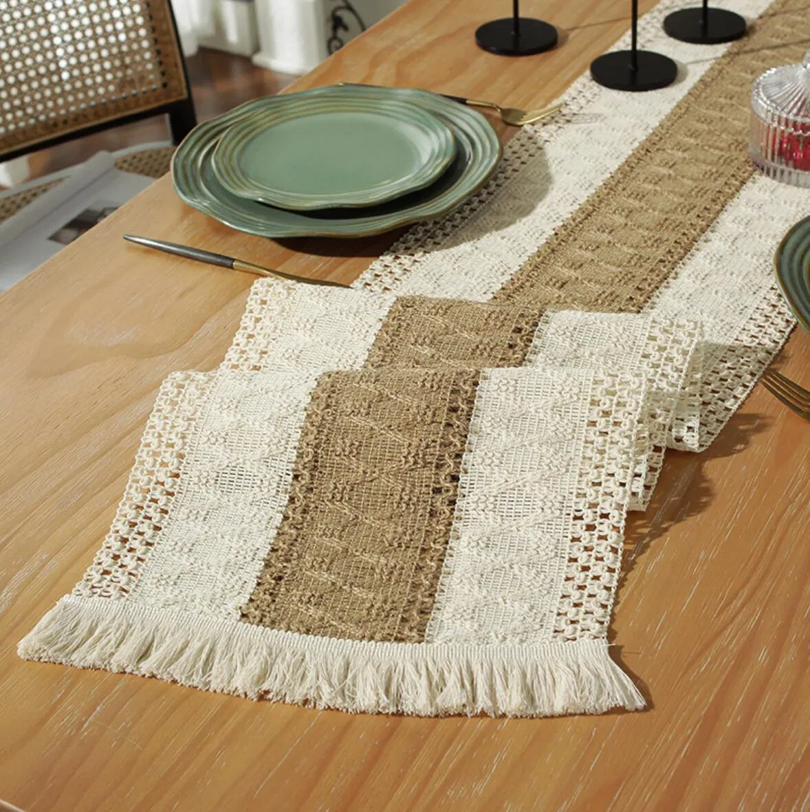 Natural Jute and Cotton Thread Hand Weaved Woven Table Runner