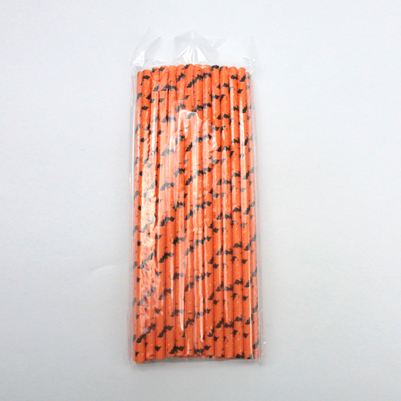 Bat Striped Paper Drinking Straws for Halloween Party Decoration