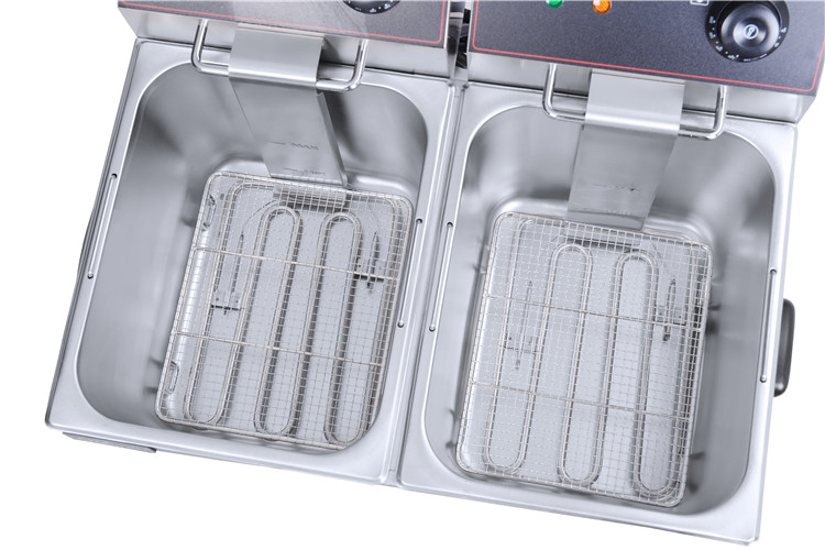 Stainless Steel Electric 2-Tank 2-Basket Potato Chips Tempura Chicken Fryer Machine