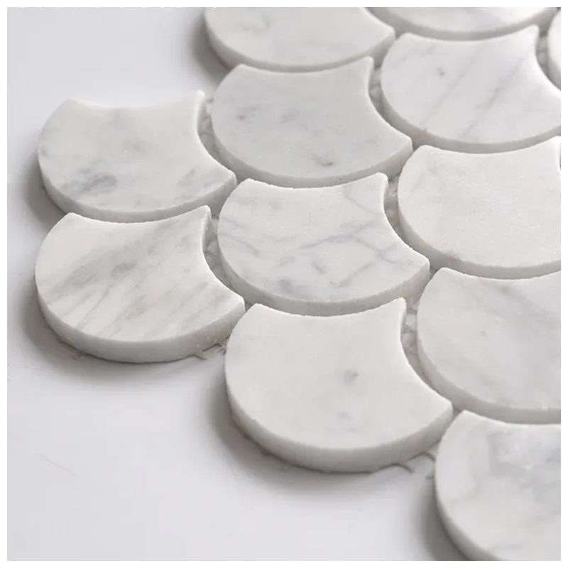 Carrara White Marble Fish Scale Mosaic Tiles
