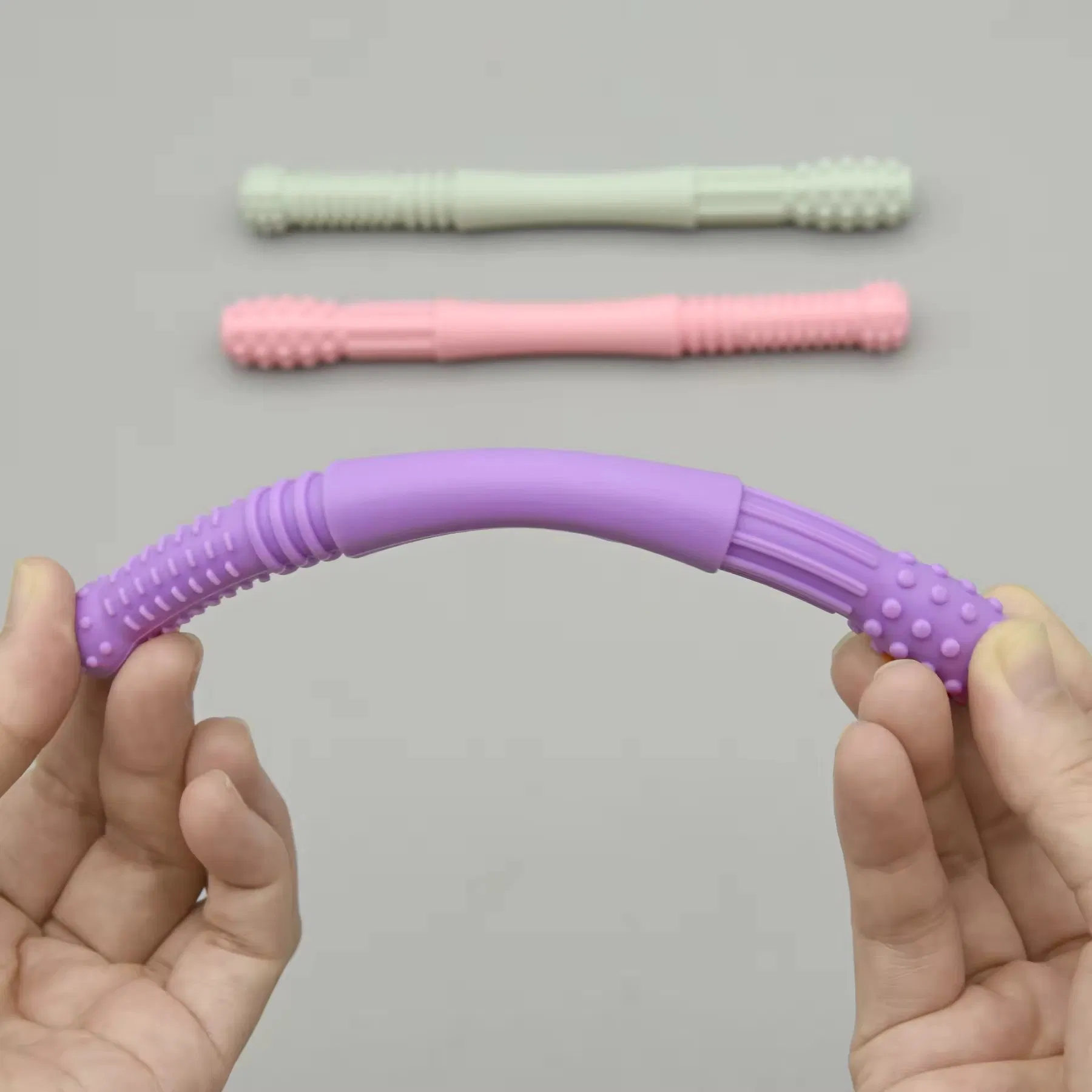 Food Grade Safe Soft Durable Silicone Teething Straw Tube Baby Hollow Teether Sensory Toy Straw Gum Massager for Infants 3-12 Months