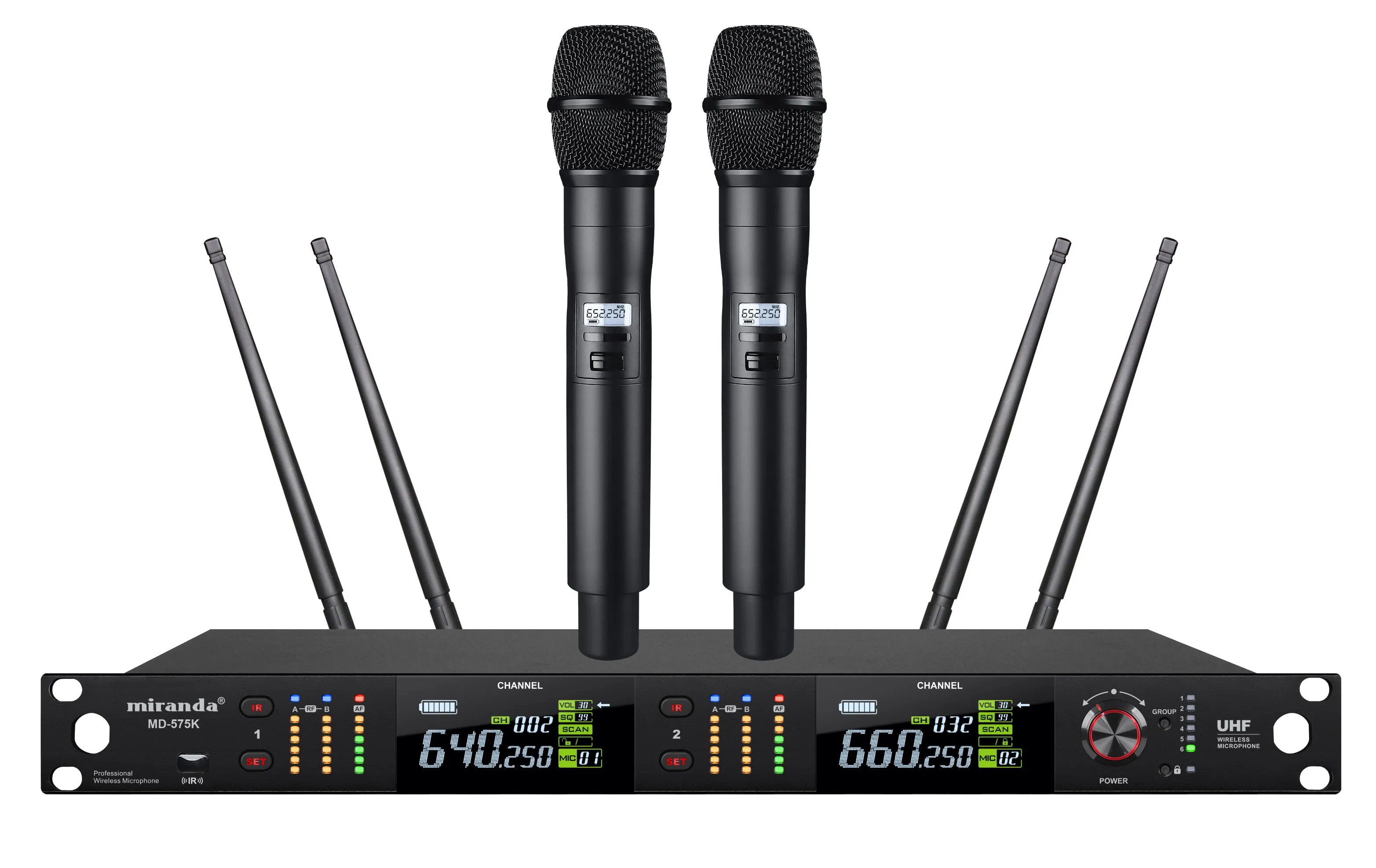 UHF Professional Audio System Dual-Channel True Diversity Wireless Microphone for Vocal Singing