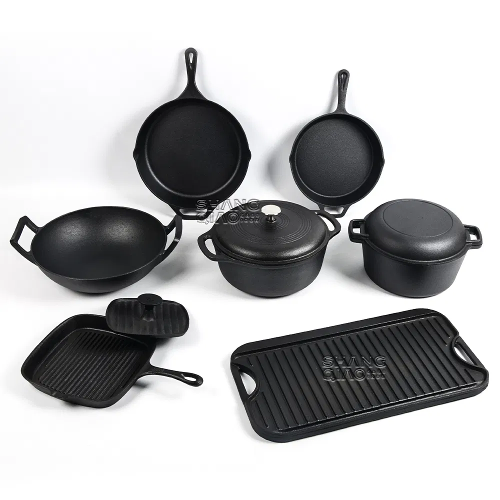 Outdoor Pre-Seasoned Cast Iron Dutch Oven Pots Cookware Cooking Camping Set with Wooden Box