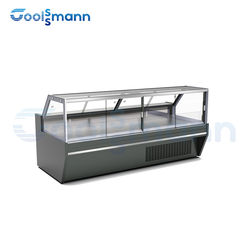 Commercial Supermarket Delicatessen Display Glass Door Chiller Meat Chiller Fridge Butcher Service Counter