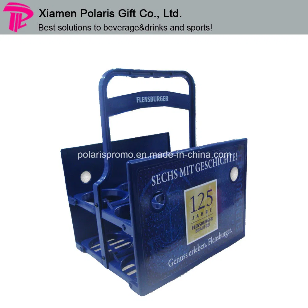 Advertising Foldable Plastic PP Beer Bottle Carrier with Stainless Steel Opener
