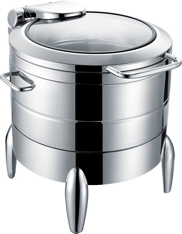 Stainless Steel Food Warmer Round Glass-Covered Chafing Dish