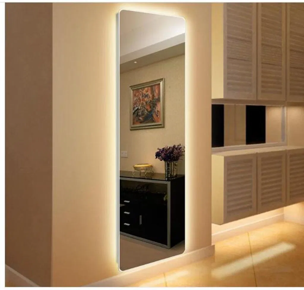 Full Length Wall Decor Backlit Lamp Hotel Room Vanity Bathroom Smart LED Dressing Floor Stand Mirror with Leg