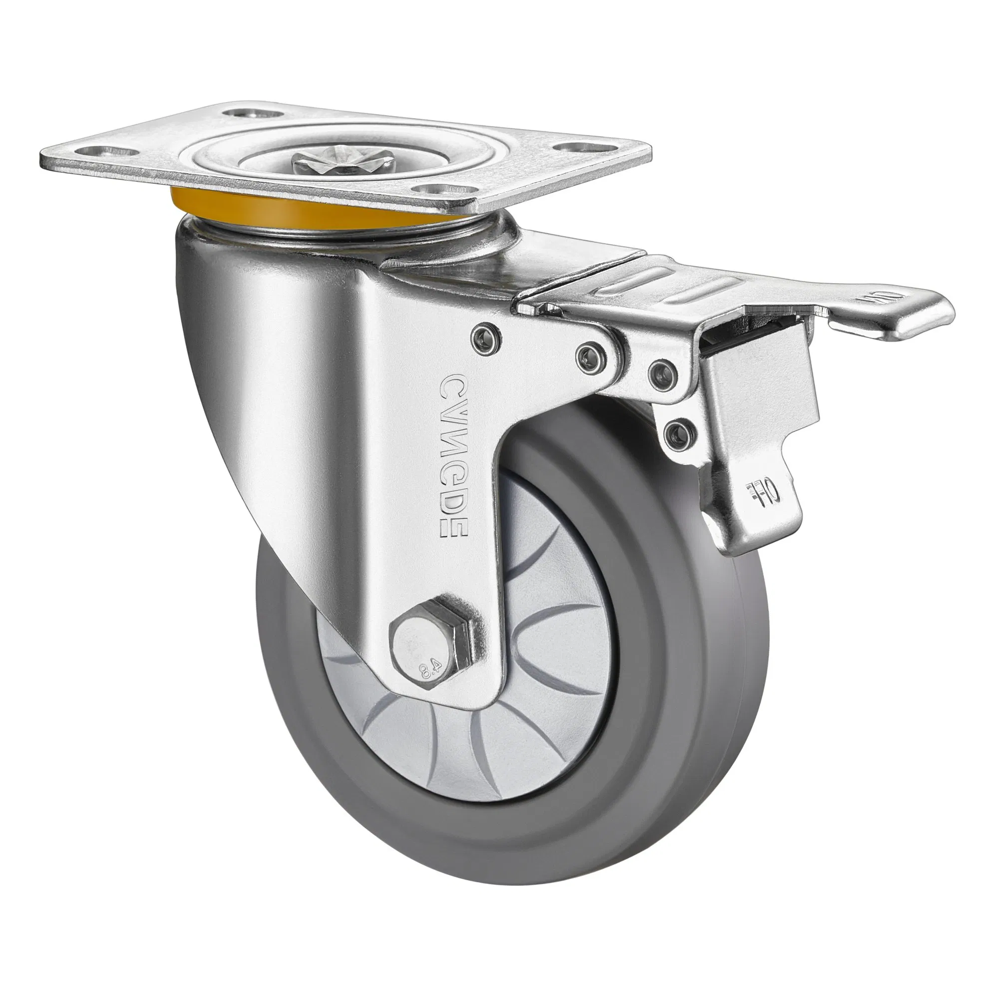 Medium Duty Brake Caster with Quiet Grey TPR Wheel, Secure Parking