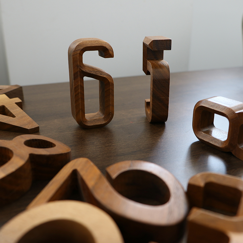 Black Walnut Solid Wood Decorations Natural Wooden Alphabet Numbers Letters Nine 9