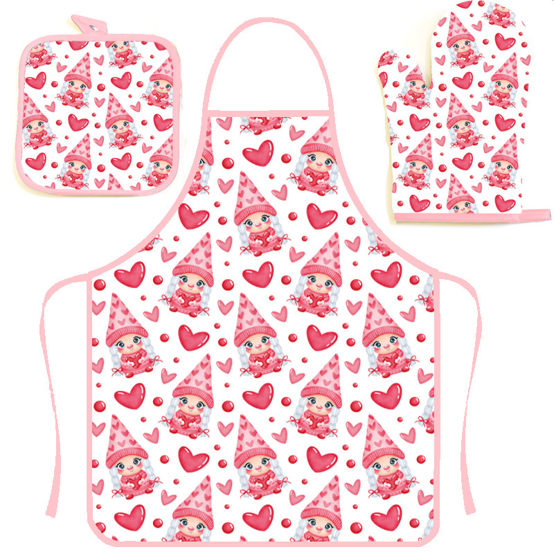 Custom Cute Pink Printing PVC Waterproof Oil-Proof Women Kitchen Cooking Cleaning Apron