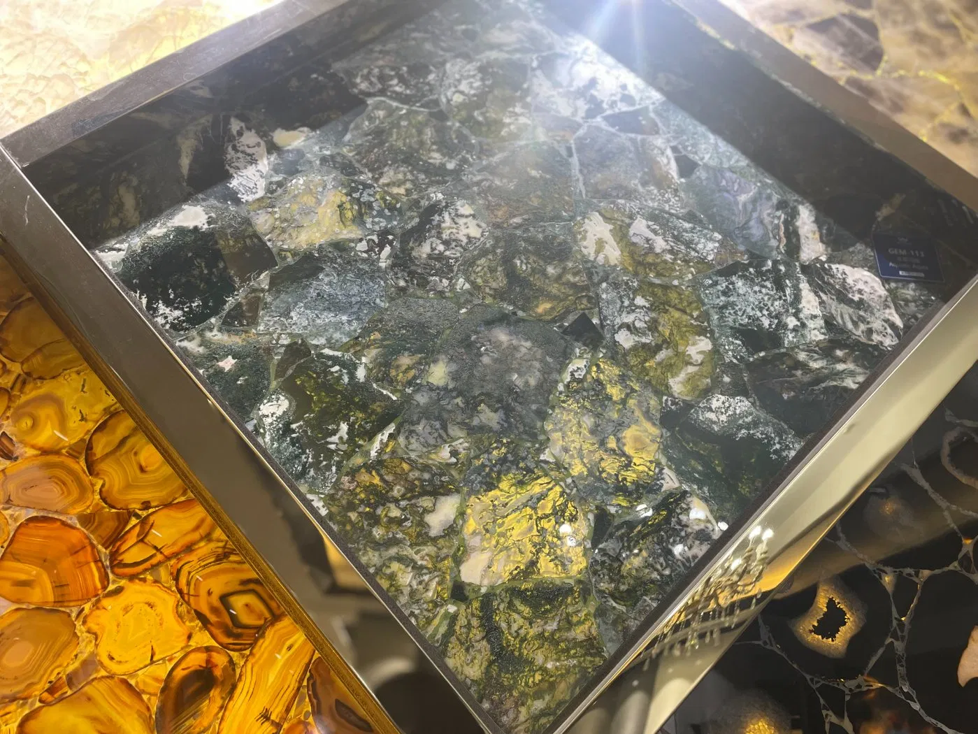 Gem Stone Backlit Series Blue Agate/Grey Agate/ Dining Table Island Countertop Wall Background