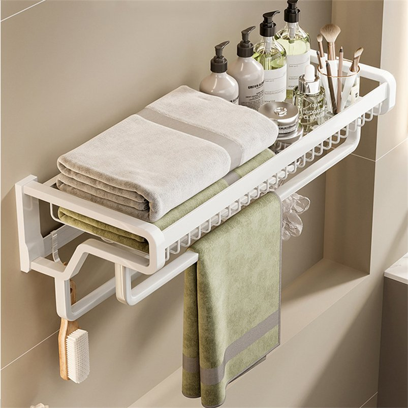 Aluminum Bathroom Wall Towel Rack Shelf with Single Concealed Type, Thickened Punch-Free Bracket, Decorative Aluminium Bathroom Wall Towel Rack Shelf