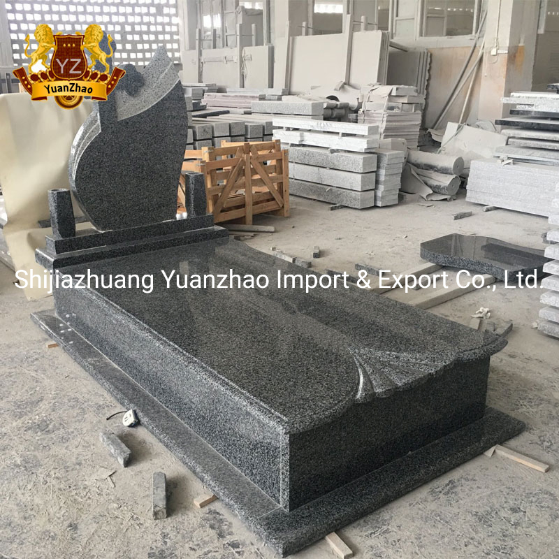 Outdoor Stone Monument Grey Granite Cross Design Tombstone