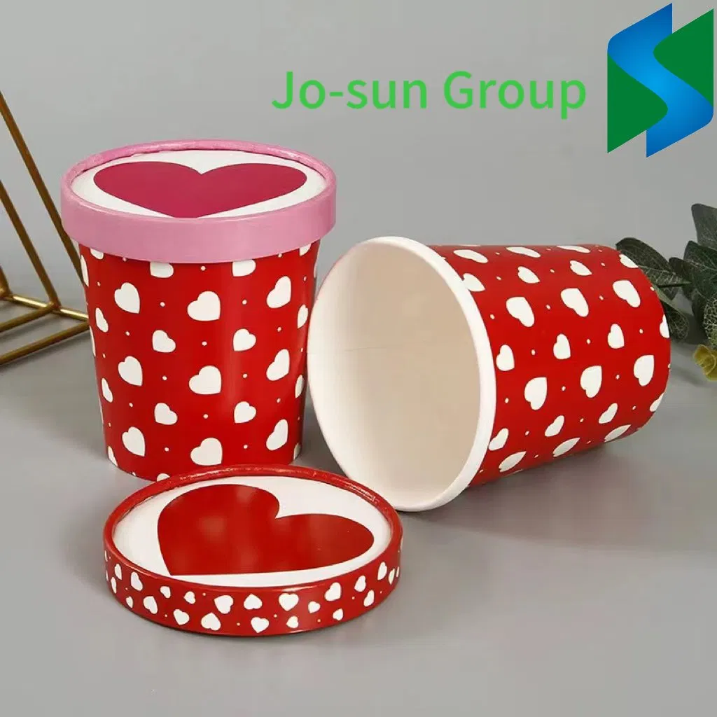 Disposable Thickened Kraft Paper Soup Bucket Sealed Waterproof and Oil-Proof Printing Red Love Heart