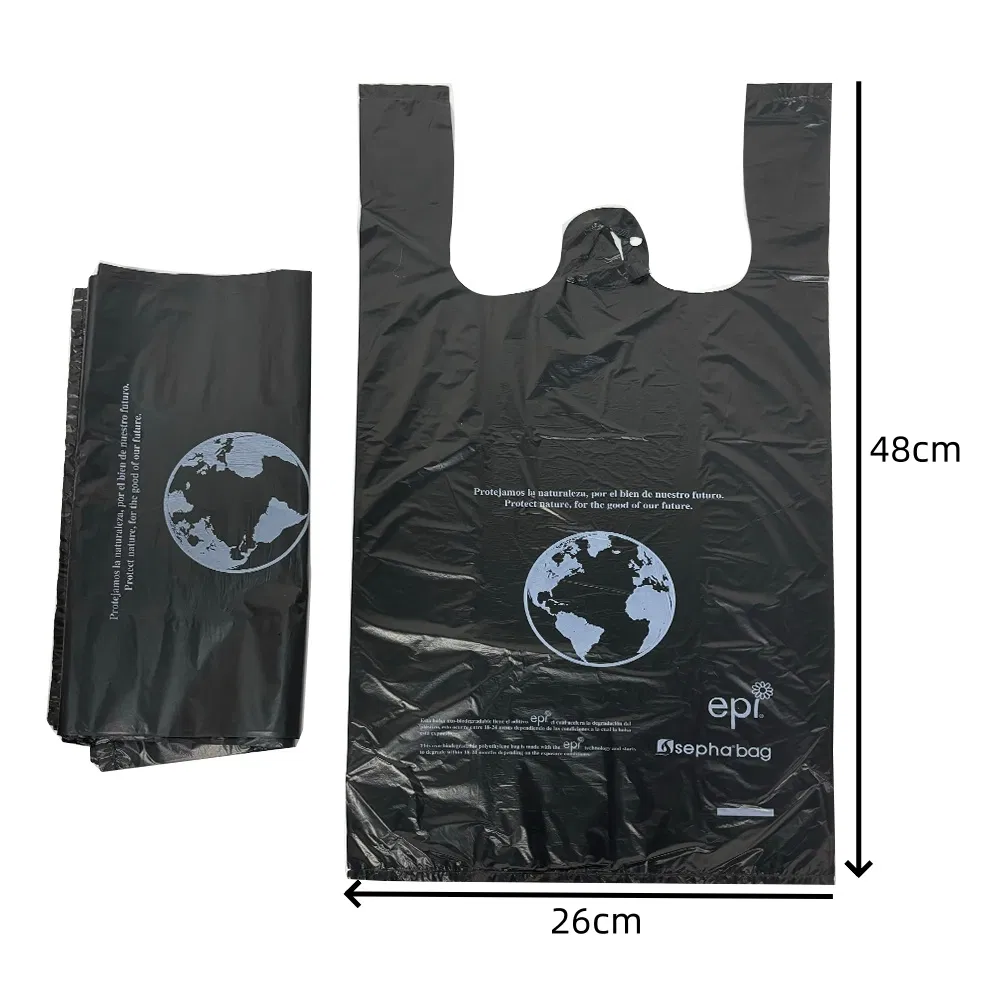 100% Customizable Biodegradable High-Quality Manufacturer Wholesale Black Plastic T-Shirt Vest Tote Bag