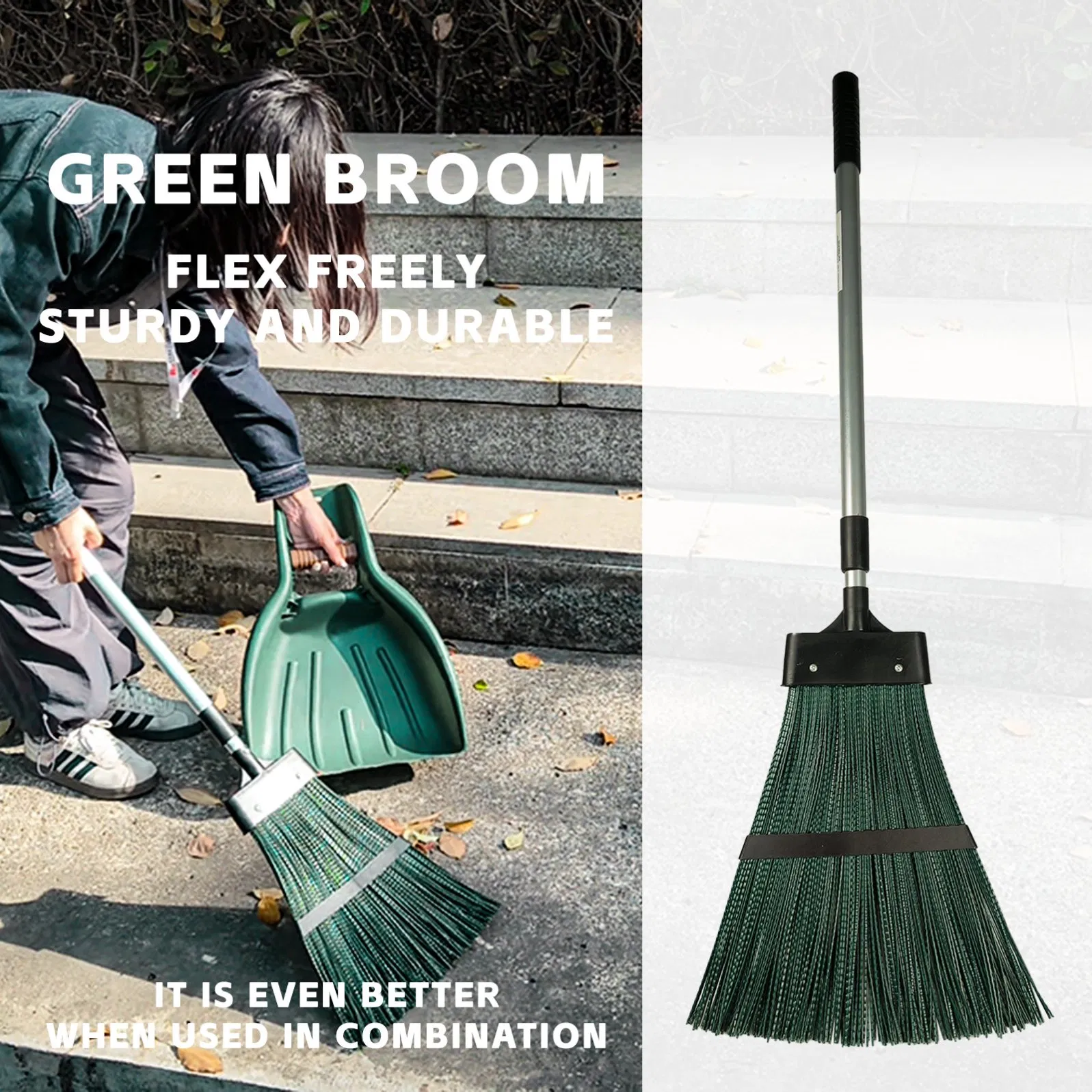 Outdoor Retractable Large Leaf Besom Hard-Bristled Broom Cleaning Tools for Courtyard