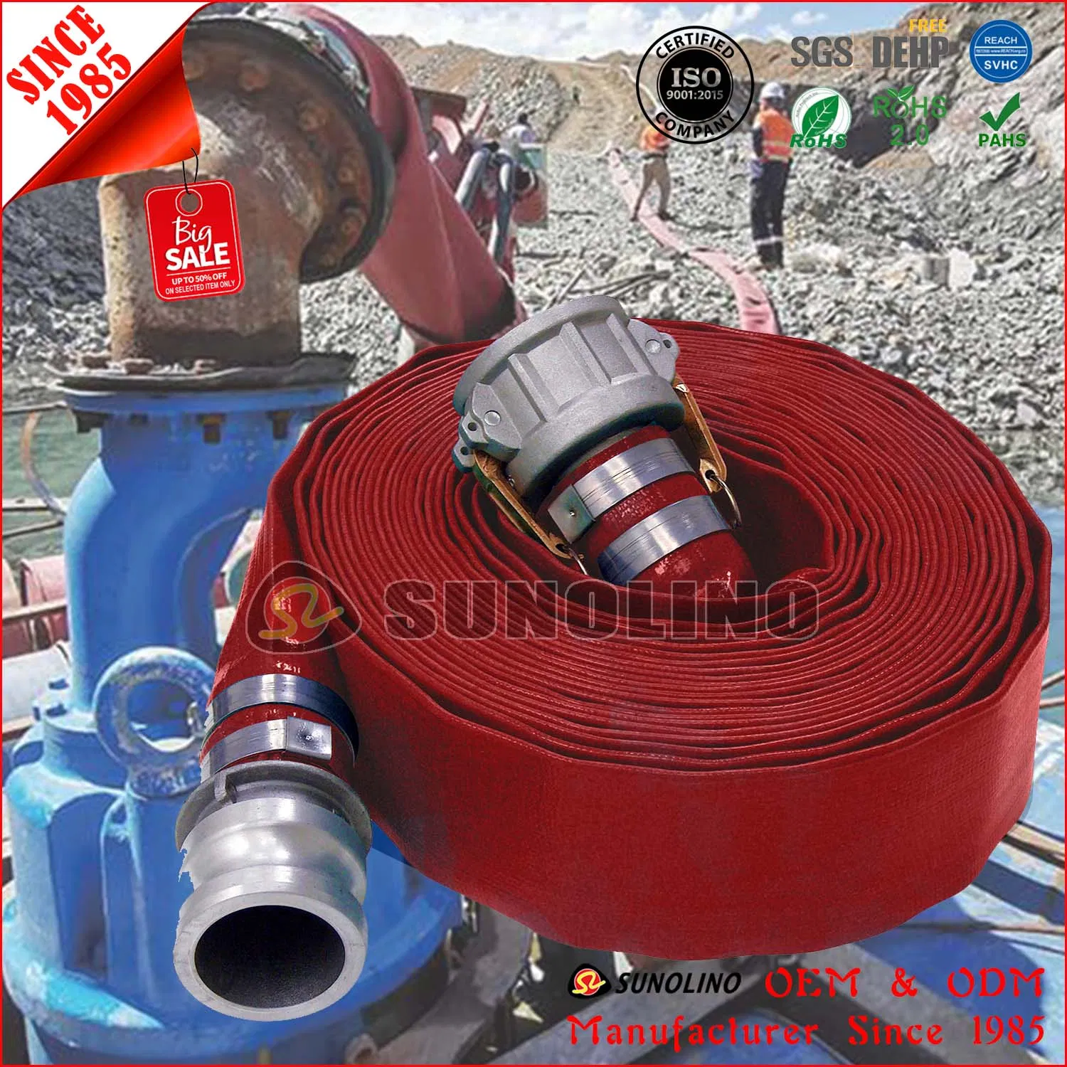 Blue PVC Layflat Pipe for Water Pump Drainage Liquid