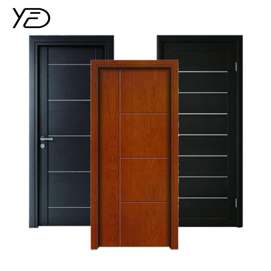 Modern Design White Primer PVC Composite Wooden Door Soundproof Bedroom Swing Wooden Texture Waterproof Bathroom Kitchen