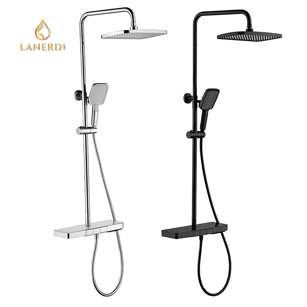 Душевая колонна золотая с термостатом и смесителем