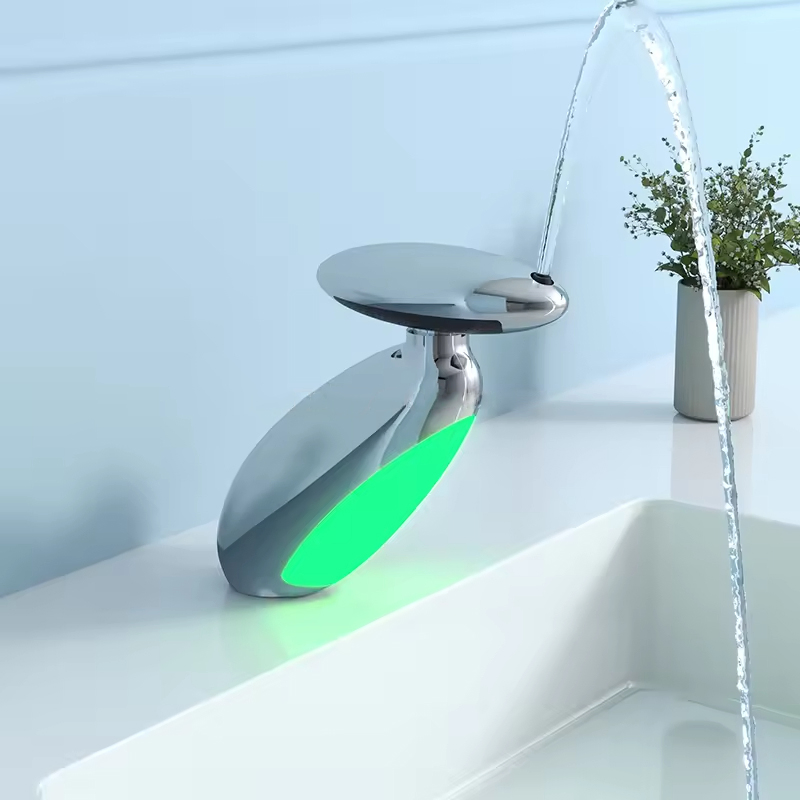 New Design LED Ambient Light Waterfall Bathroom Faucet Pull out Lavatory Basin Faucet