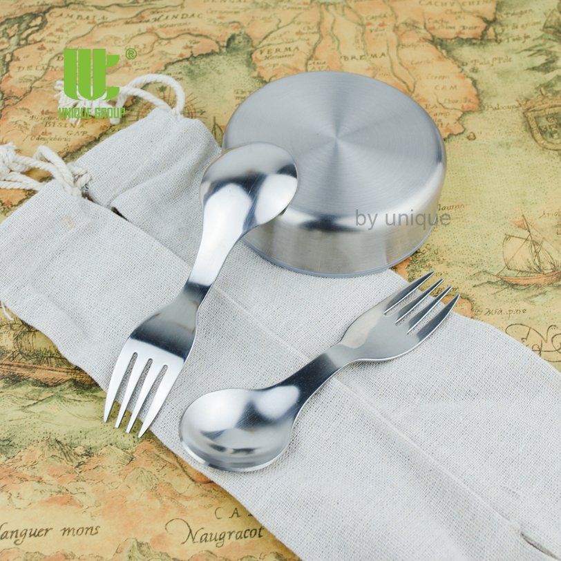 2-in-1 Stainless Steel Spoon Fork Combo Reusable Utensil for Outdoor Lunch Box and Camping Meal Set OEM