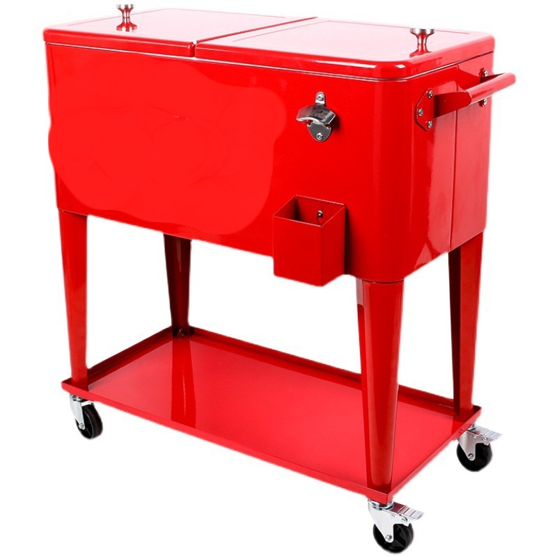 Large 75L Trolley Rolling Retro Style Metal Bucket Incubator Outdoor Camping Fishing Picnic Insulated Ice Cooler Box with Wheel