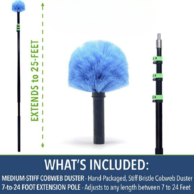 Extension-Pole Combo Hand-Packaged Lightweight 3-Stage Aluminum Pole 5-to-12 Foot Cobweb Duster