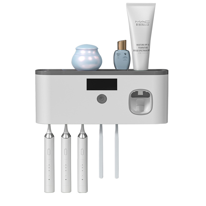 Rechargeable Bathrooms Smart Sterilizing Toothbrush Holder with Two Toothpaste Dispenser and UV Sterilizer
