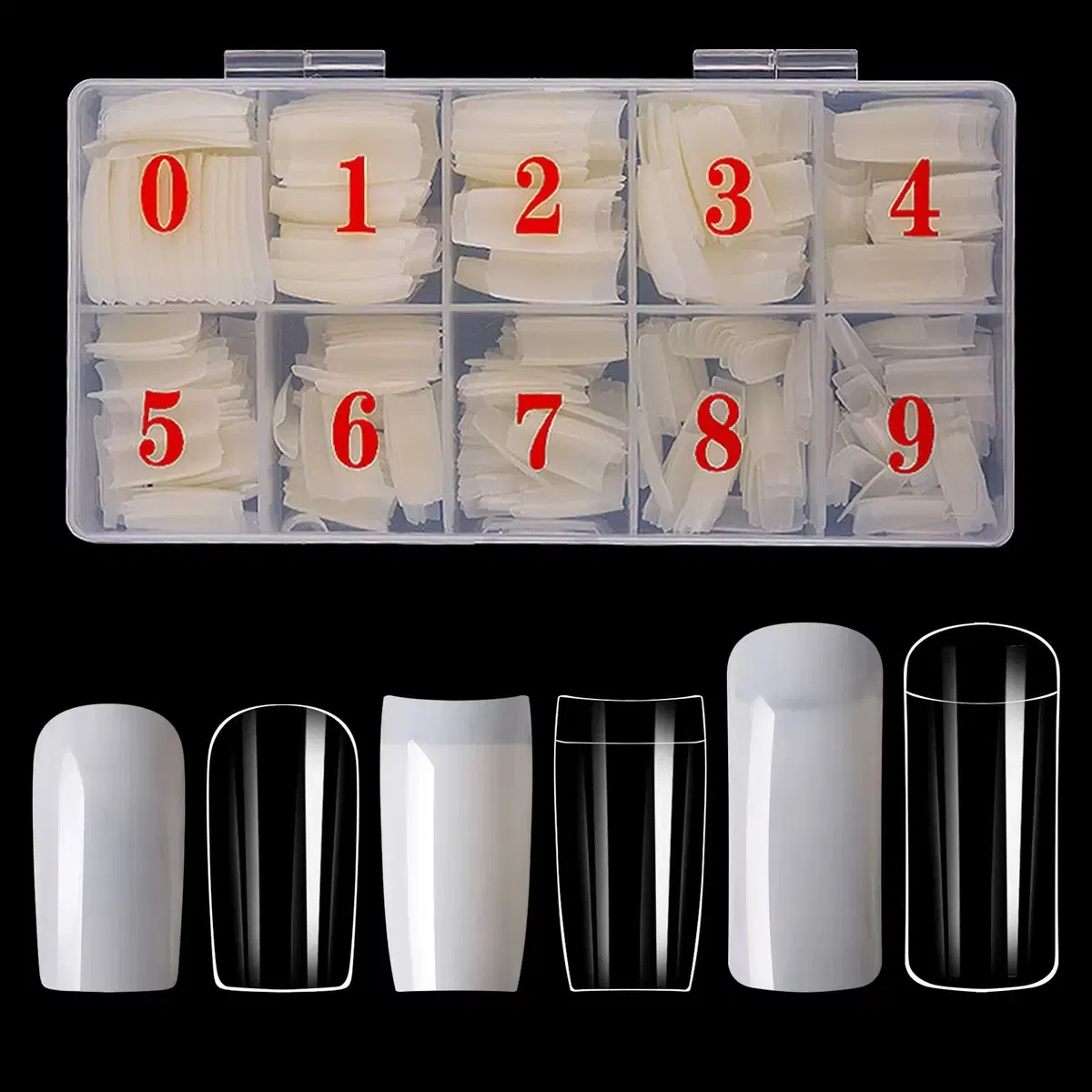 500PCS/Box French Full Cover Transparent Oval Half Cover Long False Nails Tips
