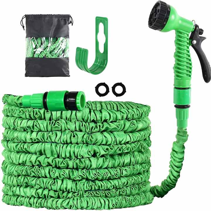 Factory Wholesale Hot Selling Green Multi-Functional 3X Telescopic Magic Expandable Garden Hose with High-Pressure Water Gun