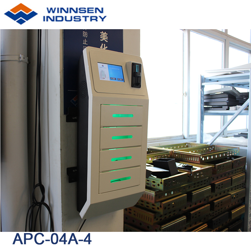 Wall Mounted Pin Code Operated Cell Phone Charging Kiosk with 4 Lockers