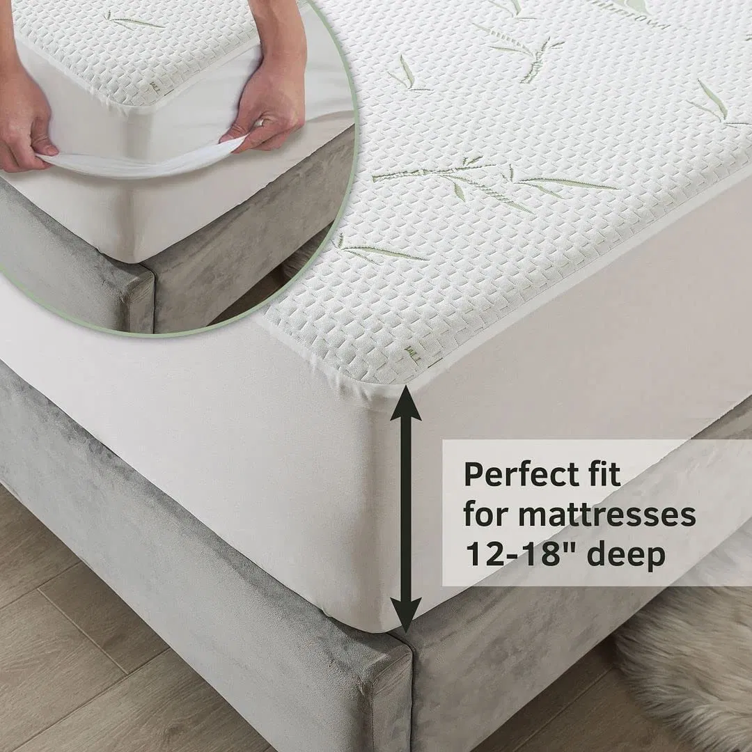 Waterproof Split Top King Mattress Protector for Adjustable Bed with Upper Flex Fitted Sheet Style with Elastic Deep Pocket Mattress Cover 32-34 Split From Head