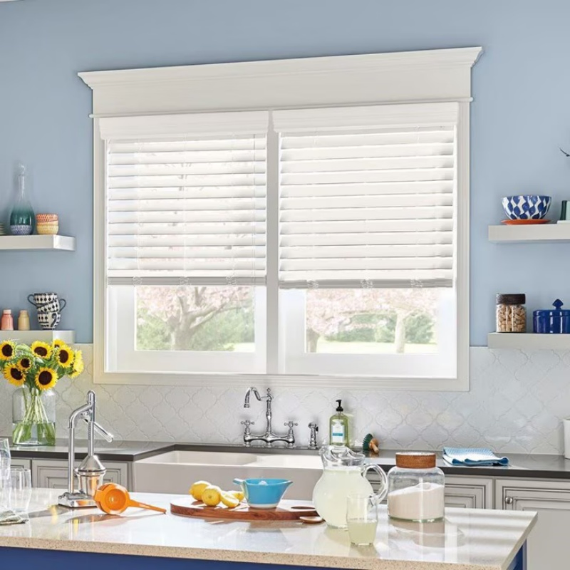Factory Direct Sales Built-in Plain Vertical Venetian PVC Faux Wood Blinds Cordless Waterproof Fireproof for Oriel Window