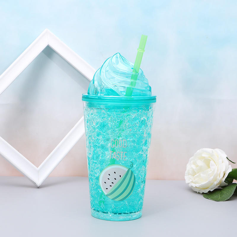 Glitter Dust Double Walled 400ml Plastic Transparent Straw Bottle