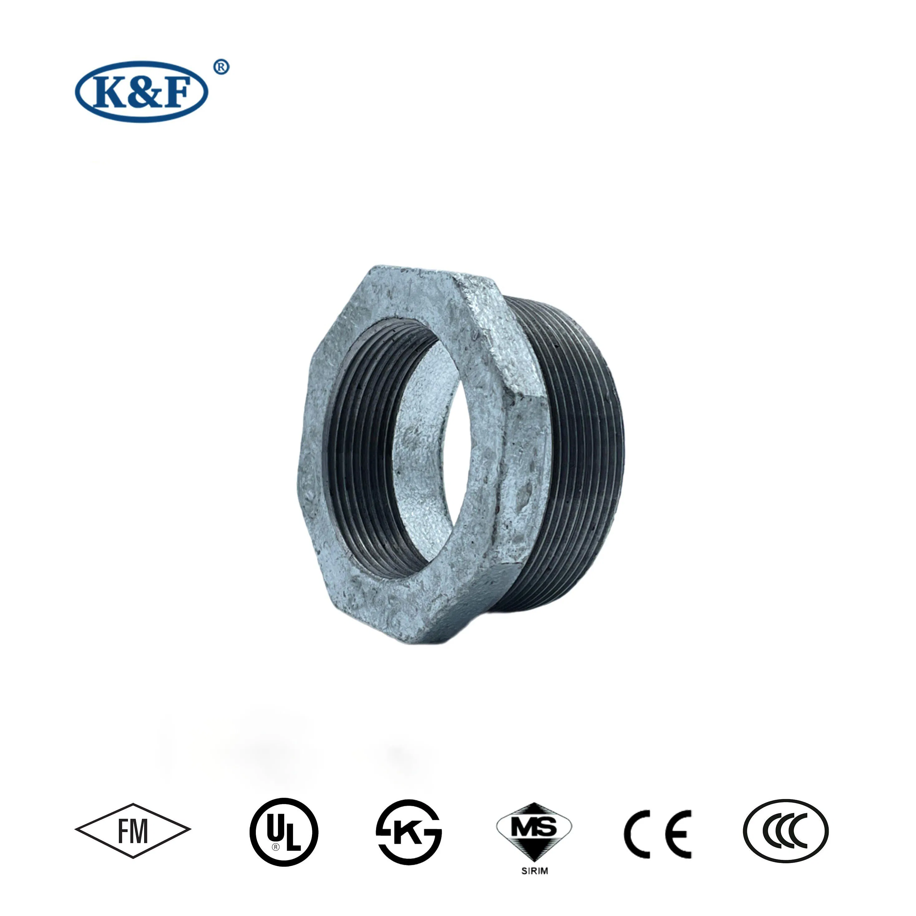 Kanaifu NPT BSPT Malleable Iron Galvanized Gi Iron Pipe Fitting Bushing UL FM