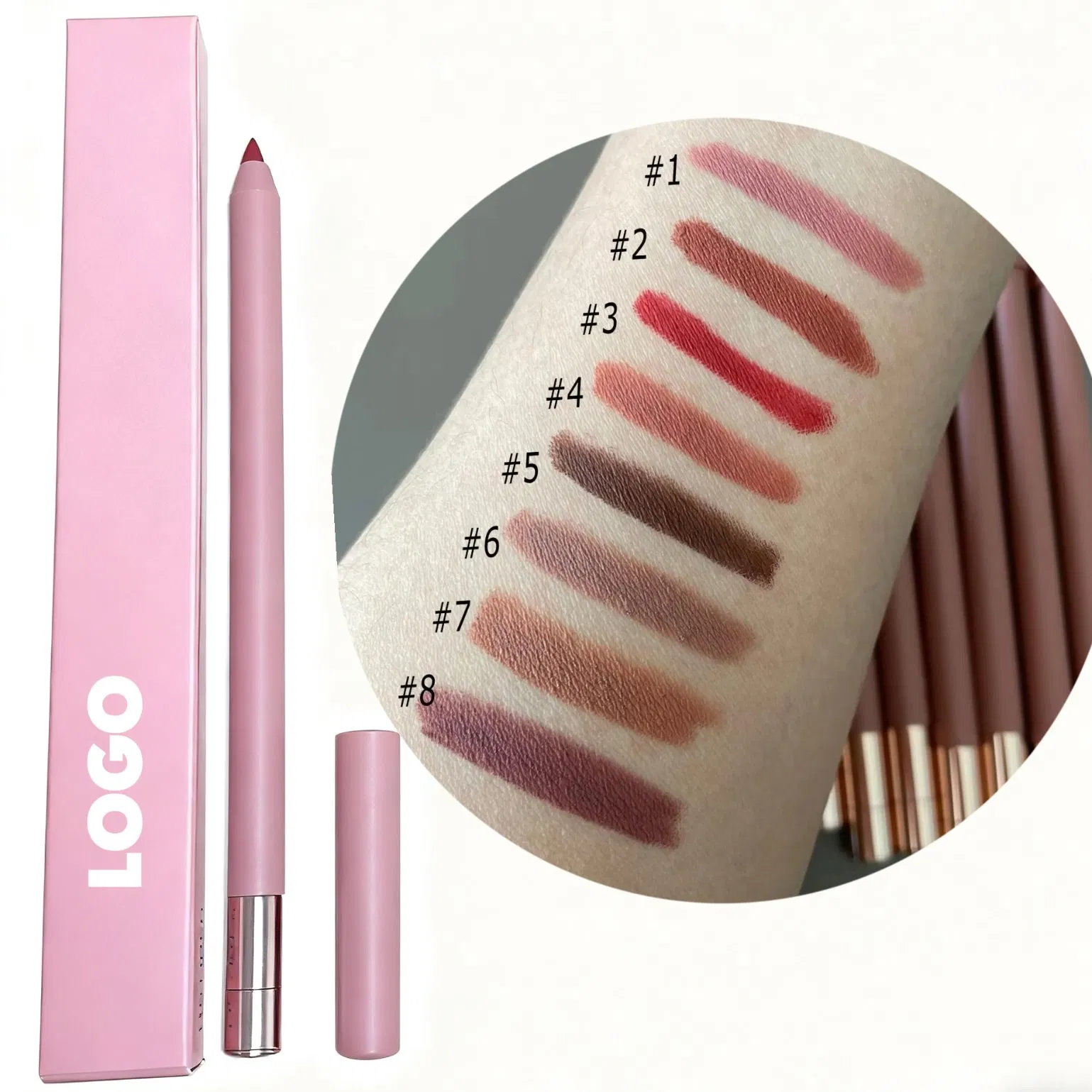 Multi-Functional 8-Color Long-Lasting Waterproof Matte Lip Liner with Metal Retractable Tip