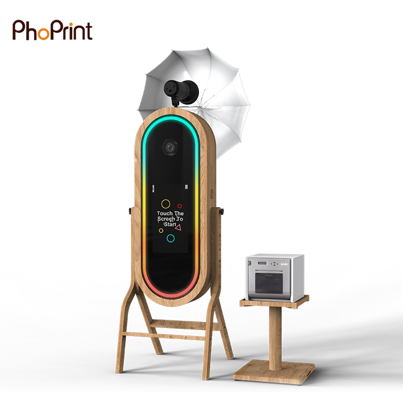 Wedding Beauty Wood Mirror Photo Booth with Printer Stand Kiosk Classic Retro Photo Mirror Booth Shell Selfie Photobooth Machine